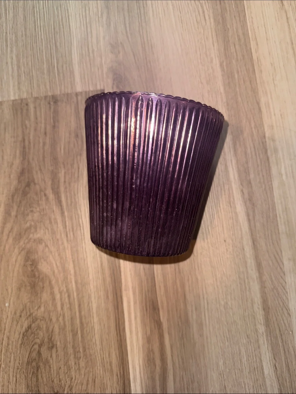 Purple Ribbed Glass Vase - Brand Not Visible
